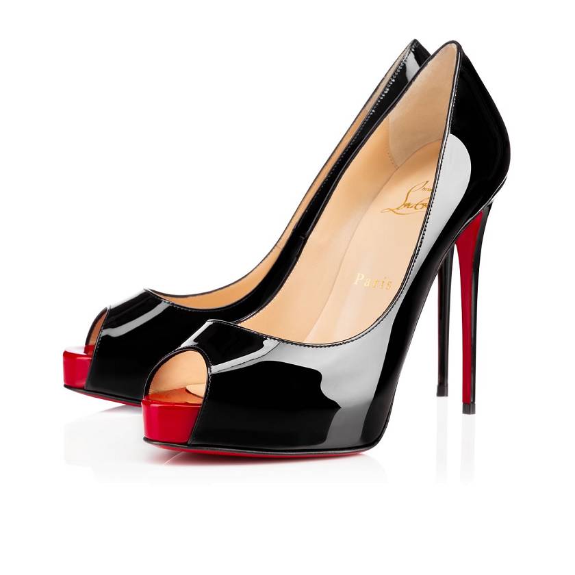 Women's Christian Louboutin New Very Prive 120mm Patent Leather Peep Toe Pumps - Black/Red [2678-459]